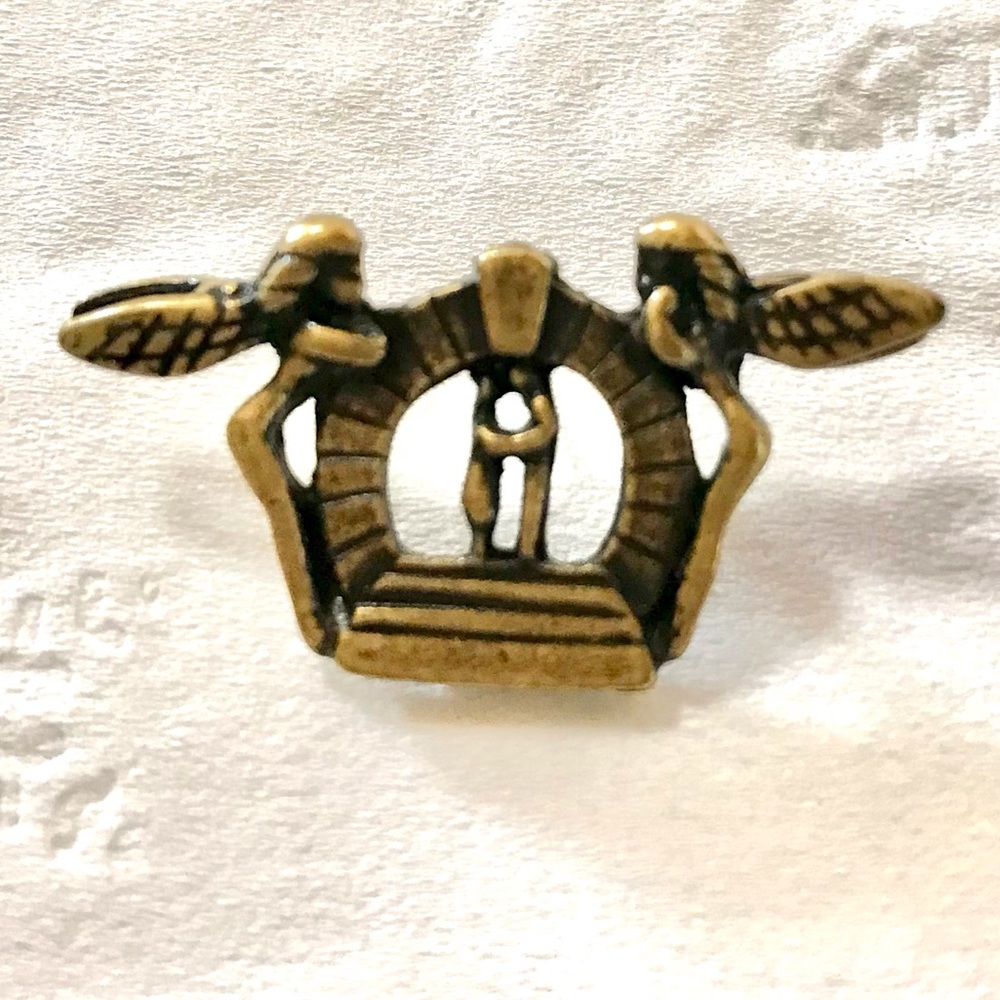 Guardian Angel lapel pin, couple’s blessing. Bronze finished